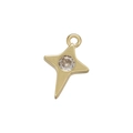 Detailed view of a gold star pendant with a sparkling centered round-cut clear crystal - Gold Four-pointed Star