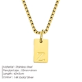 Letter Z square pendant necklace in 14K gold finish with stainless steel box chain - Letter Z / Gold