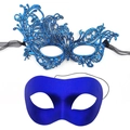 Elegant masquerade masks set in royal blue lace and smooth satin finish with ribbons - Blue Set (PVC Zorro + Phoenix Lace)