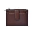 Dark brown bifold wallet in textured canvas and smooth leather with zipper and snap button - Coffee