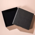 Minimalist square black jewelry gift box with matte interior texture in top view - Smoke Grey (Thin Lid and Base)