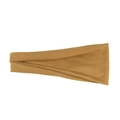 Elastic mustard yellow yoga headband made of knitted sweat-wicking athletic fabric - Camel