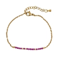 Minimalist gold chain bracelet with faceted pink gemstone beads and lobster clasp - Pink
