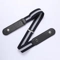 Navy and white striped elastic stretch belt with black leather tabs and silver snap buttons - Blue White Blue Stripes [Standard Style]