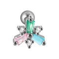 Surgical steel tragus stud featuring colorful marquise zircon fan and ball back screw - #3 (Fan Shape Zircon Cluster)