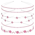 Set of five silver bridal headbands with sparkling pink rhinestones in flower designs - Silver Base Rose Red 4-Piece Set Style 26# (As Pictured)