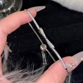Pulsera de lazo plateada con circonitas blancas y cierre deslizante ajustable mujer - Pulsera de Lazo Ajustable