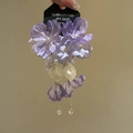 Detail of fabric flower earrings with purple petals, pearls, and 925 silver markers - Purple Flower (17# Silver Pin)