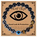 Detail of beaded evil eye bracelet with tiger eye stones on kraft paper display card - 10mm Bead Diameter / 10mm-Evil Eye