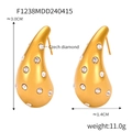 Elegant gold teardrop earrings featuring sparkling Czech diamonds in a balanced symmetric layout - F1238 (3.0CM) / Gold
