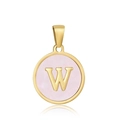 Pendentif lettre W doré avec incrustation de nacre rose et acier titane poli - W-Coquille Rose
