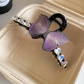 Elegant black hair claw with purple fabric bow and heart-shaped colorful crystals - 123# Large Purple Bow Rhinestone Claw