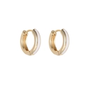 Minimalistische 14K vergoldete Creolen mit weißem Emaille-Streifen auf weißem Hintergrund - Klein / 14K Gold Weiß