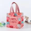 Pink Happy Easter laminated non-woven gift bag with colorful eggs and daisy patterns - CBDT15-Horizontal