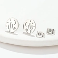 Pendientes minimalistas de plata con cactus calado y media luna en acero inoxidable - Color Acero