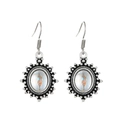 Vintage silver sunburst earrings with orange opal resin stone inlays for women - Antique Silver Sunflower Dangle (K-1245)