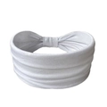 Elastic white wide headband with center twist knot for yoga sports and daily hair styling - Solid White