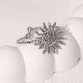 Minimalist silver stainless steel open sun ring with hammered texture and sunburst design - Silver
