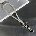 Detail shot of shimmering rhinestone lanyard with silver key ring and lobster clasp - 6mm Rhinestone Pendant / AB Color (K3135)