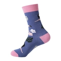 Paarse halfhoge sokken met toekan- en bloemenprint en roze accenten op hiel en teen - Eén maat / Toekan / Blauwachtig Paars