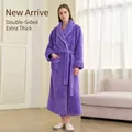 Thick wisteria purple double-sided coral fleece long bathrobe with waist belt and pockets - Wisteria Purple (Women)