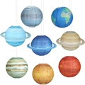 Set of 8 colorful solar system planet paper lanterns for creative party hanging decorations - 8-Piece Solar System Planet Paper Lantern Set