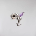 Silver titanium steel butterfly stud earring with purple and clear zircon stones - Purple and Clear Butterfly (A28-3#) / Single Piece