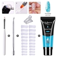 Blue ocean glitter nail extension gel kit with 15ml poly gel, brush, and clip tool - Blue Ocen (Ocean Blue Glitter)