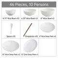 46-piece white ceramic dinnerware set with embossed patterns service for 10 people - Deluxe Tier Embossed Dinnerware Set (Includes Bowls, Plates, Spoons, Wooden Chopsticks)