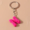 Letter N keychain with pink rose floral texture and silver metal ring accessory - Letter N