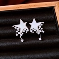 Detalle de pendientes de estrella en nácar y circón con borlas de diseño elegante - Plata (Pin de plata)