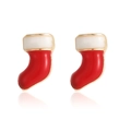 Charming red and white Christmas stocking stud earrings with gold trim for women - Red Christmas Stocking Stud Earrings