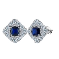 Luxurious silver square blue sapphire stud earrings with white zircon accents - Lze20-p For Sale