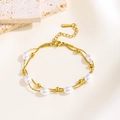 Elegant double-layered stainless steel bracelet with baroque pearls and gold beads - Double Layer Chain Pearl Style