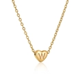Golden stainless steel heart necklace featuring an engraved letter W pendant - Heart Initial W Style (W)
