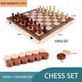 39cm non-magnetic 2-in-1 wooden chess and checkers set with folding walnut finish board - 39*39cm Natural Wood Color (2-in-1/Non-Magnetic)