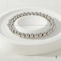 Detailed spec view of 6mm stretch metal bead bracelet in silver finish and 17cm size - 6mm / White Gold