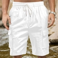 Weiße Cargo-Shorts für Herren mit elastischem Kordelzug und großen Klappentaschen - S / Weiß
