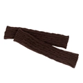 Detailed cable knit texture of dark brown fingerless arm warmers with ribbed cuffs - One Size / Coffee