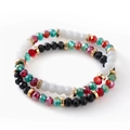 Handmade evil eye beaded friendship bracelet with emerald and red faceted crystals - RGBW Faceted Gold Spacer (C-S23100901A)