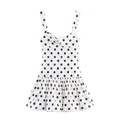 Abito corto bianco a pois con spalline sottili e orlo a pieghe per donna stile retrò - XS / Bianco