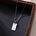 S925 sterling silver necklace featuring a rectangular letter J charm with a box chain - Letter J / Silver