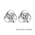 Elegant silver vortex flower earrings with white clear stones measuring 8.5 by 8.5 mm - White Zircon/Large (8.5*8.5mm)