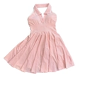 Pink halter tennis dress with contrast polo collar and pleated skirt for fitness women - S (40-50kg) / Pink