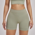 Women's seamless high-waisted yoga shorts set in textured sage green ribbed fabric - Moss Grey