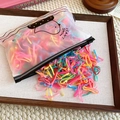 Colorful high-elasticity hair ties in a frosted zipper pouch on a white canvas tray - Macaron Multicolor Style 3-Thin (One Bag)