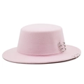 Pink wool felt boater hat featuring silver safety pins and metal rings decoration - M(56-58cm) / Pink