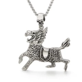 Gothic silver stainless steel Pegasus pendant necklace with skull charm and box chain - Mythical Creature Kylin Style (KP34898-D) / Silver