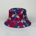 Vintage καπέλο bucket σε σκούρο μπλε με τριαντάφυλλα και φαρδύ γείσο για τον ήλιο - M (56-58cm) / Ναυτικό μπλε