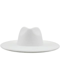 Elegant white wide-brimmed wool fedora hat with classic indented top on white background - M (56-58cm) / White